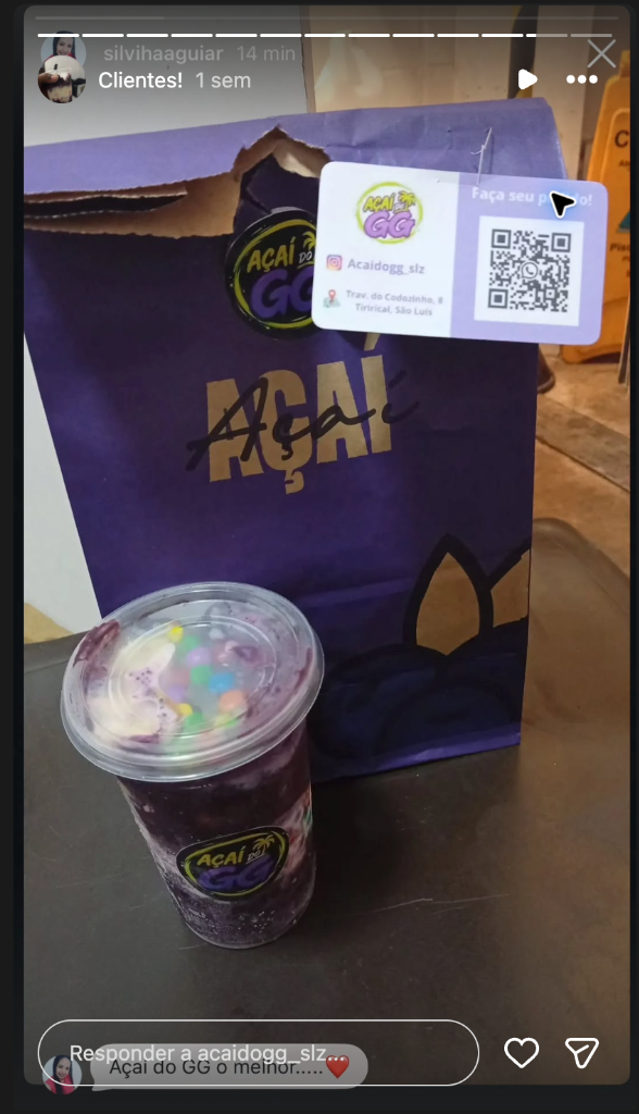 Depoimento real de cliente do Açaí do GG no Instagram
